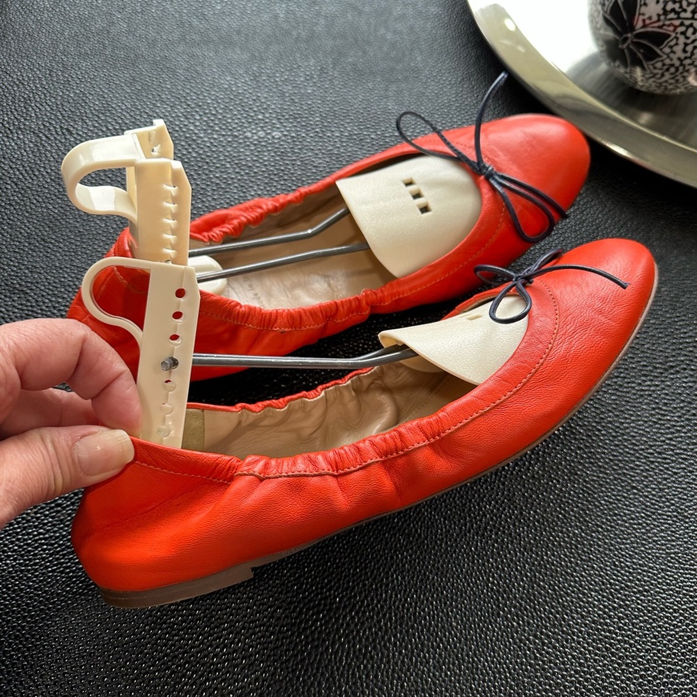 J. Crew Orange Leather Flats with Black Bow - Picture 2 of 7